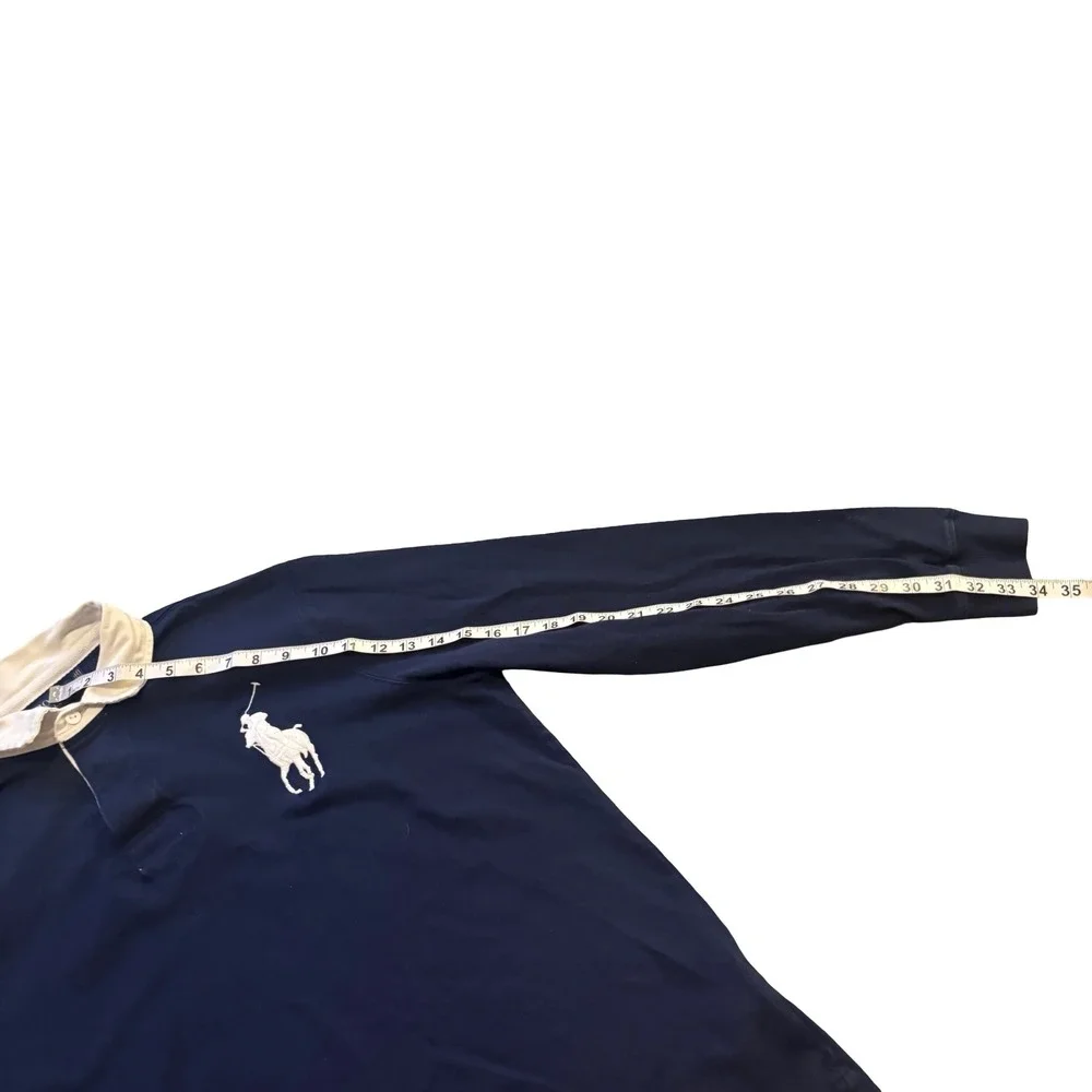 Polo Ralph Lauren Mens XL Navy Blue Big‎ Pony Custom Slim Fit Rugby Shirt L/S